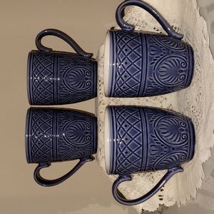 Set of 4 JC Penny Home Gorgeous Laurel Blue Mugs